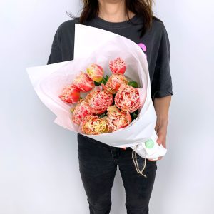 Little bunch of pink Frilly Tulips wrapped in white paper - Sydney flower delivery