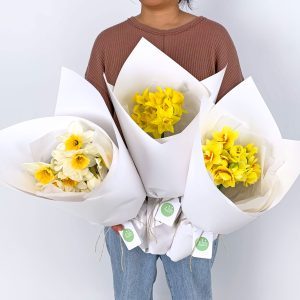 Three bouquets of white and yellow daffodils - Sydney flower deliveries