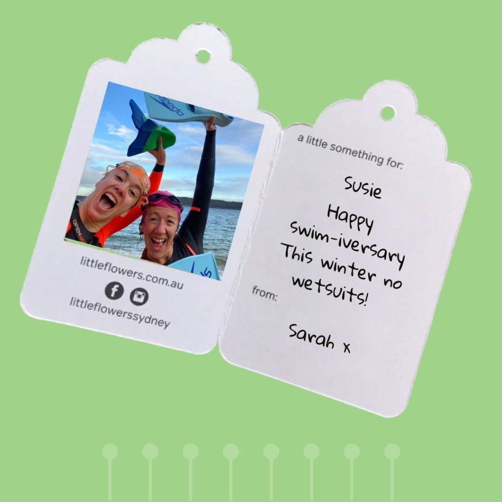 Flower delivery with photo tag message from Little Flowers Sydney