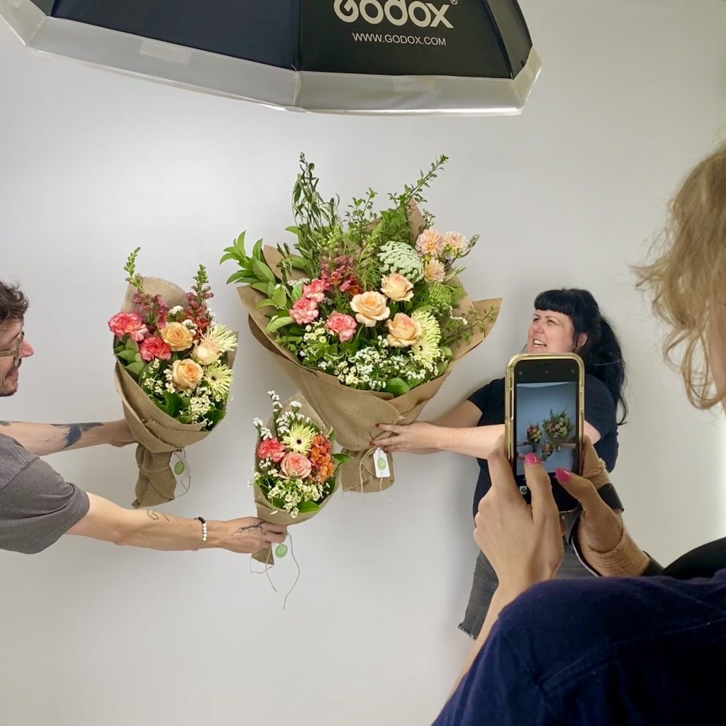 Behind the scenes photographing the Daily Mixed Bouquet at Little Flowers HQ