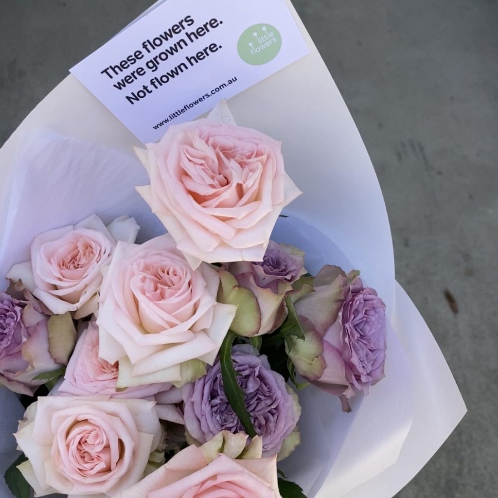 Australian-grown roses with Grown Here Not Flown Here label